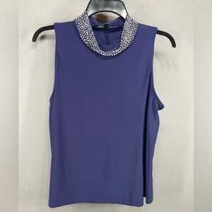 Tiana B. Blouse Large Purple Beaded Jeweled Embellished High Neck Tank Top
